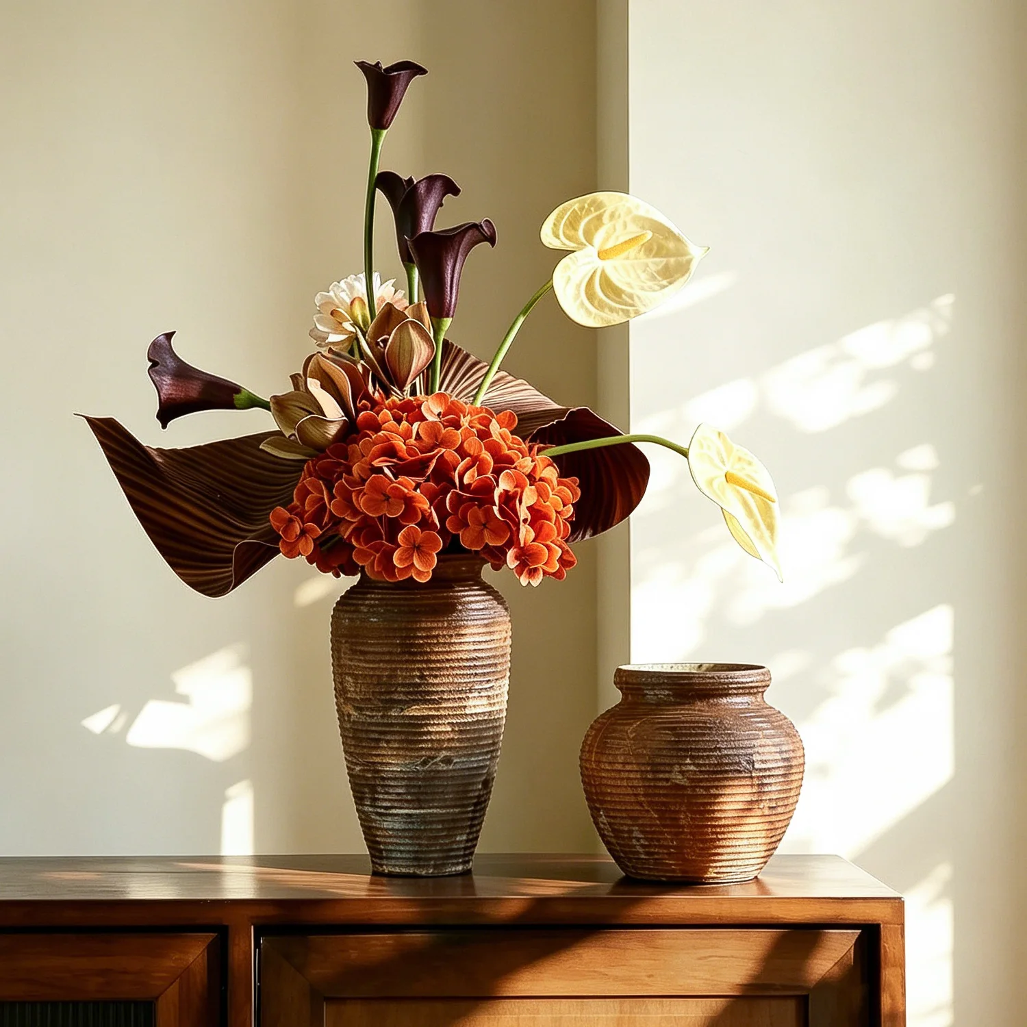 Natural Marble Stone Vase Retro Ribbed Flower Pot Wabi‑Sabi Decorative Vase for Dried Flower Home Tabletop Ornament