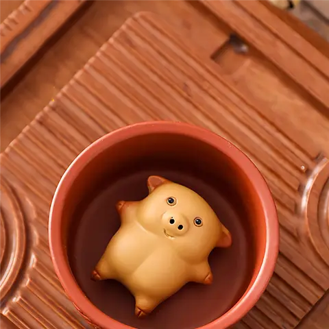 ABJI-Pet Handgjord Lera Liggande Platt Badgris Kan Spotta Te För Att Leka Tebord Små Ornament Kan Höjas 10 best sales teapet - №10