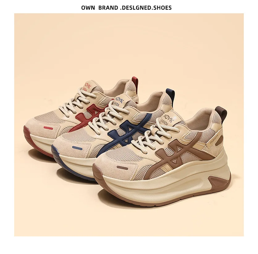 New Arrival 2026 Spring Chunky Sneakers Women's Thick Bottom Casual Mesh Shoes 8CM High Platform Breathable Sports Dad Shoes
