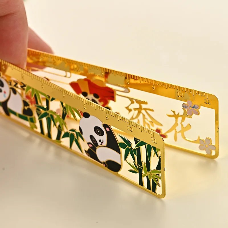 Graduated ruler, bookmark, metal hollowed out panda ruler, creative gift for classmates and students