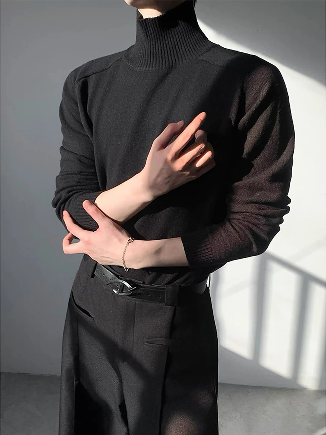 

Мужской вязаный свитер с высоким воротником, утепленный, теплый, шерстяной, для ношения под одеждой, с высоким воротником, мягкий, длинный рукав, Cleanfit