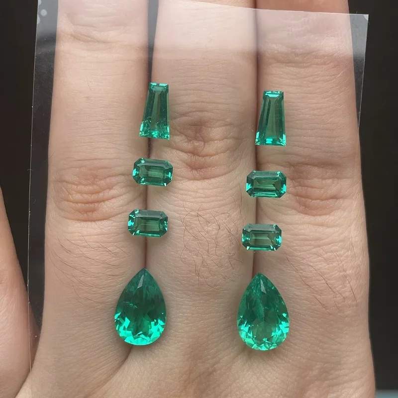 Ruihe New DIY Columbia Color Lab Grown Emerald Loose Gemstone Set for Jewelry Earrings Making Custom Personalized Charm