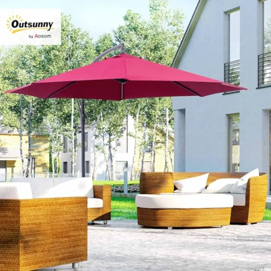 مظلة فناء معلقة قابلة للإمالة مقاس 10 بوصات مع مادة قتال مائية بالأشعة فوق البنفسجية ووزن قاعدة متقاطع غير متضمن باللون الأحمر