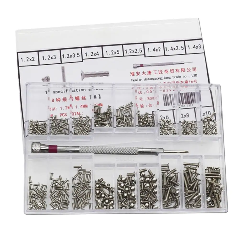 18type Screw Nuts Watch Eyeglass Replacement Kit With Screwdriver 1.2-2.0mm