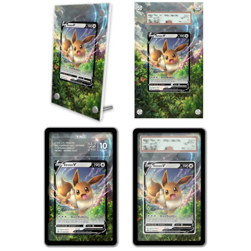 display-de-arte-anime-para-pokemon-espada-e-escudo-eevee-estojo-protetor-de-acrilico-para-colecionaveis-de-jogo-anime-chaveiro-nivel-de-avaliacao
