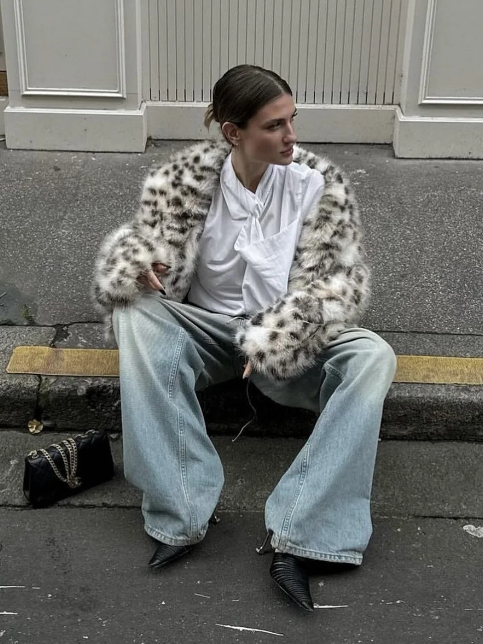 Retro Luxus Sexy Leopard Print Pelzmantel Umweltfreundliche ort Oberbekleidung Wärme frauen Lange Sve Kragen Jaet Oberbekleidung