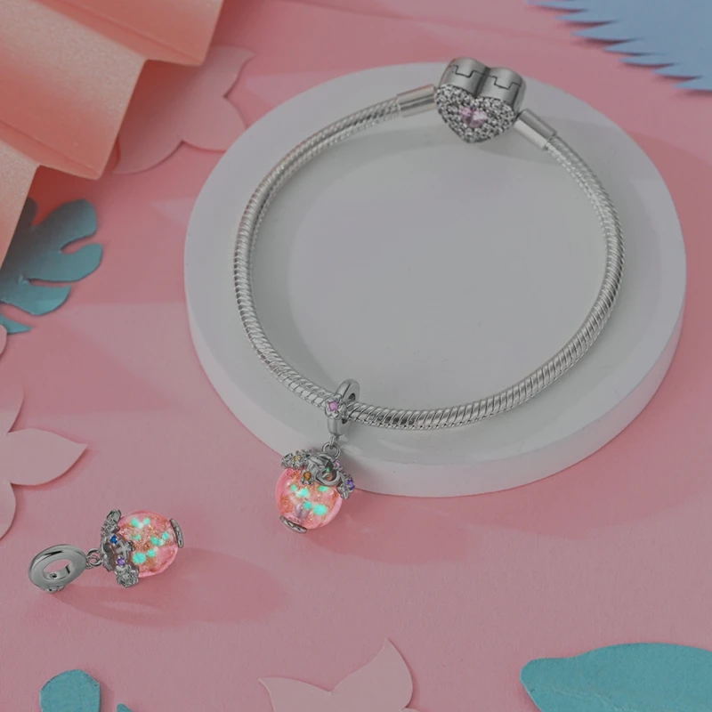 925 Sterling Silver Luminous Elf Lantern Fish Glass Planet Pendant Fit Pandach 925 Original Bracelet DIY Jewelry Original Design