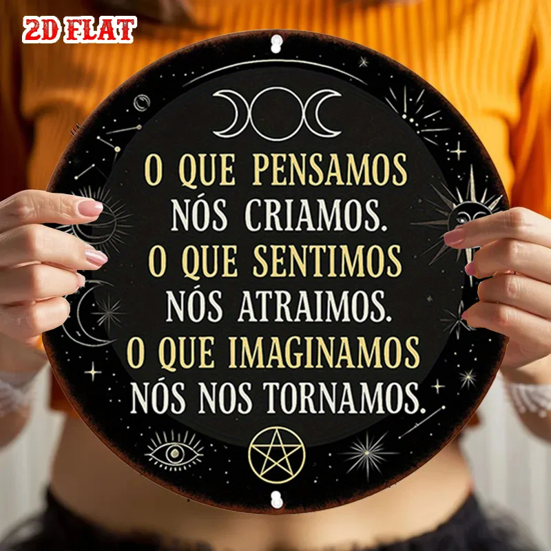 2D Flat, 1pc Spanish/English Bilingual Love Phrases & Astrological Symbols Round Metal Wall Sign Decor,   Home, Cafe, Office
