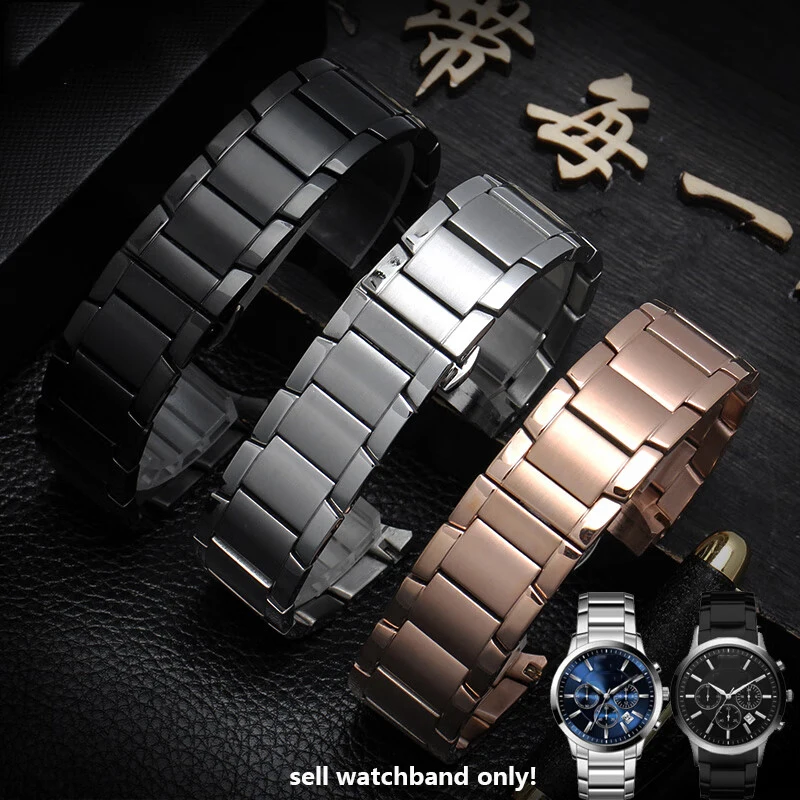 22 مللي متر سوار ل أرماني AR2448 2447 2432 2433 2458 2434 2453 الصلبة الفولاذ المقاوم للصدأ حزام (استيك) ساعة قوس على شكل نهاية حزام الملحقات