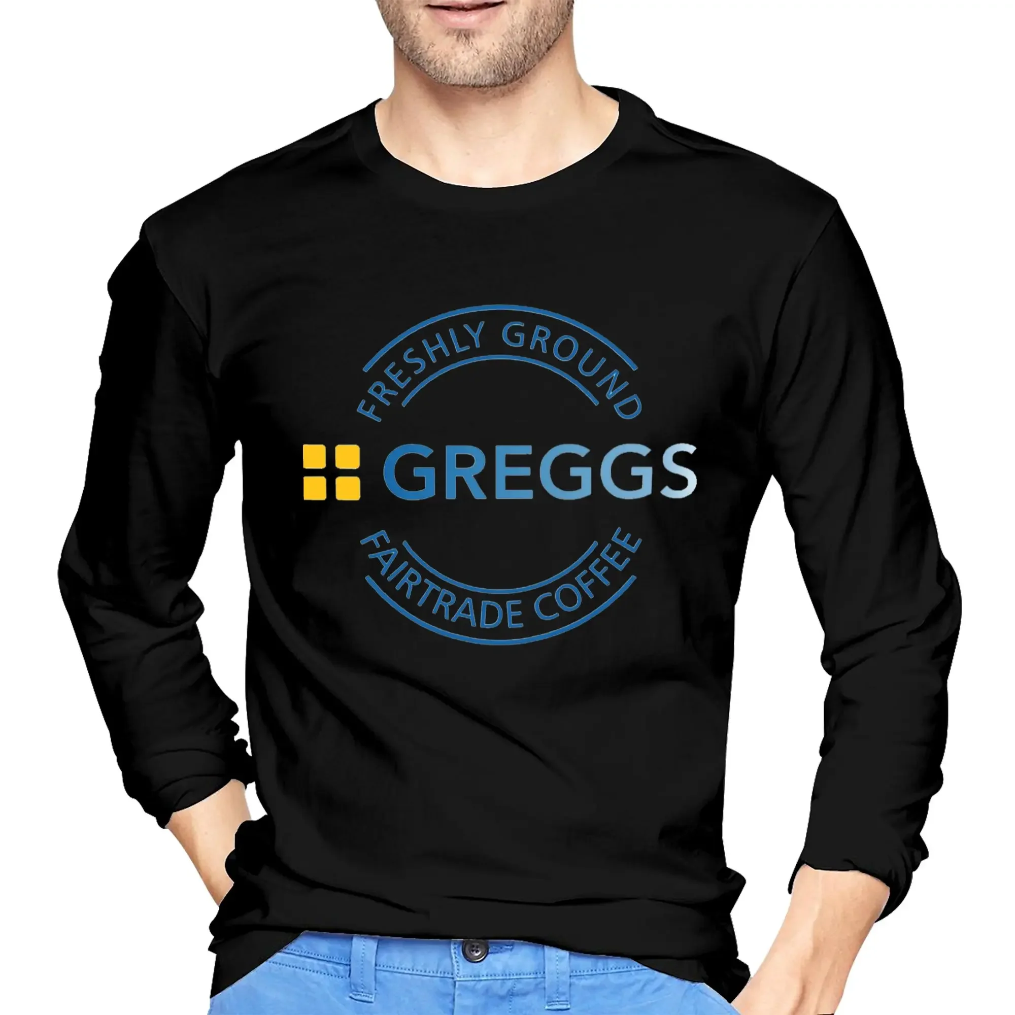 

Trending Greggs Logo Men's Long Sleeved T-shirt Casual Round Neck T shirts Spring and Autumn Men tops