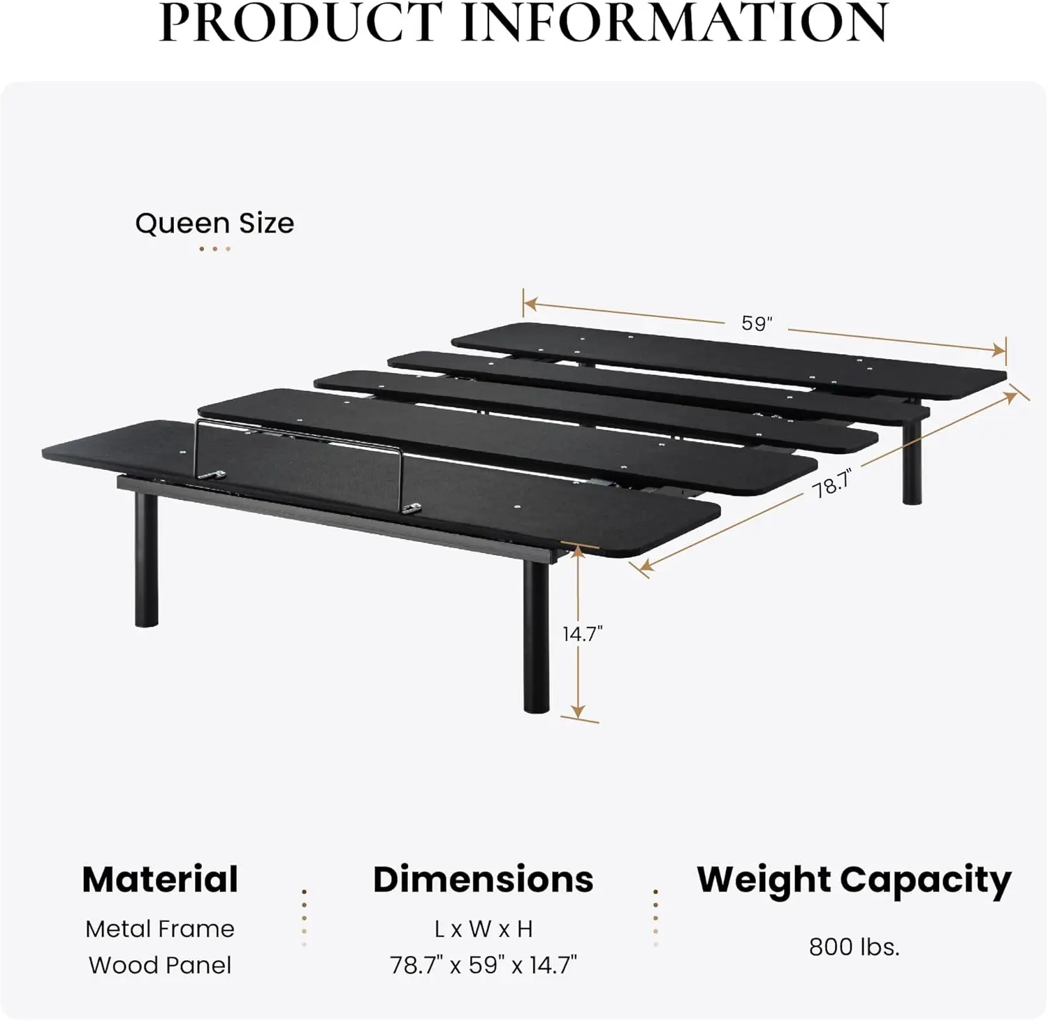 SHA CERLIN Electric Ergonomic Adjustable Bed Base Queen Size, Independent Head and Foot Incline, Wireless Remote Control