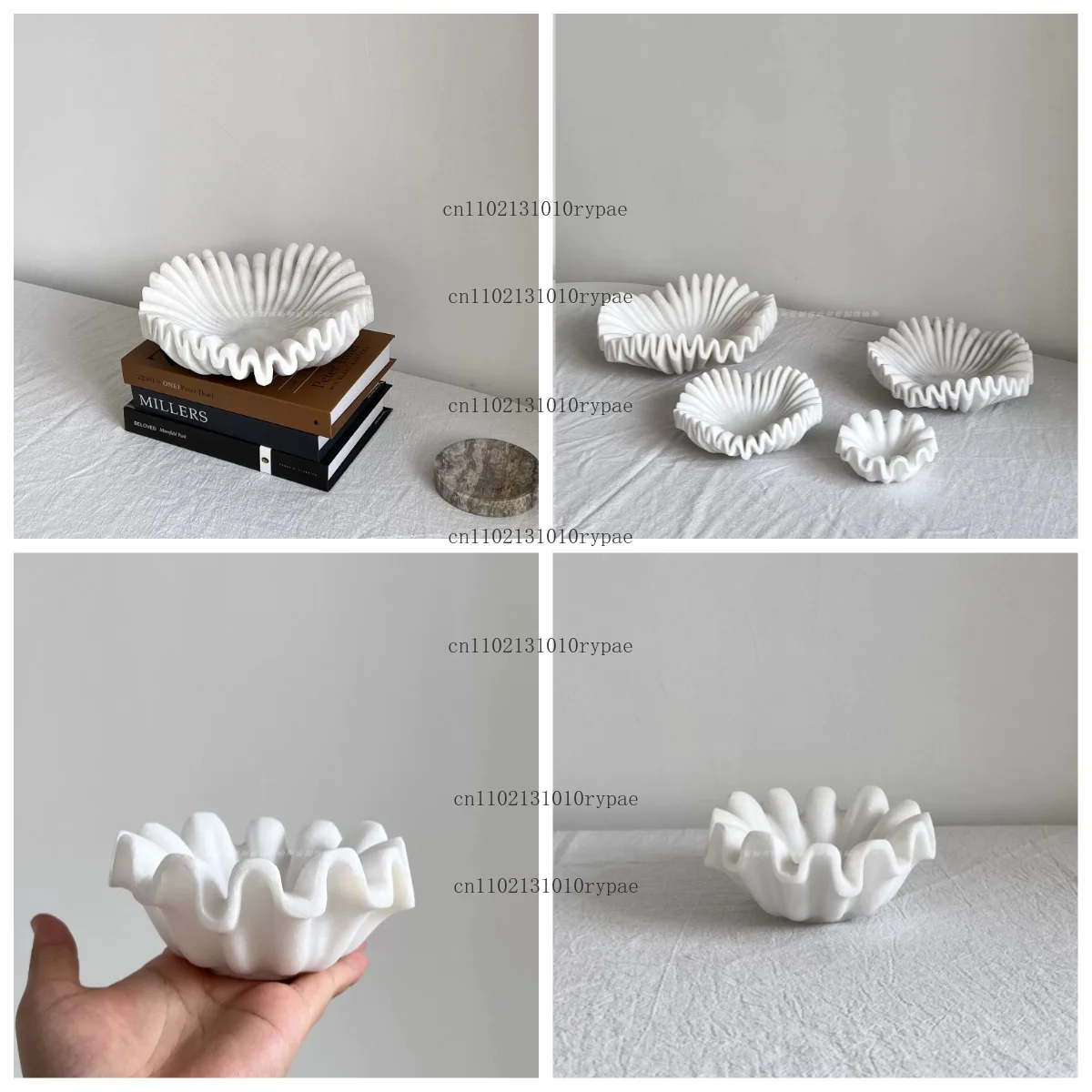 Luxury-sleek high-end natural marble fruit plate decorative item