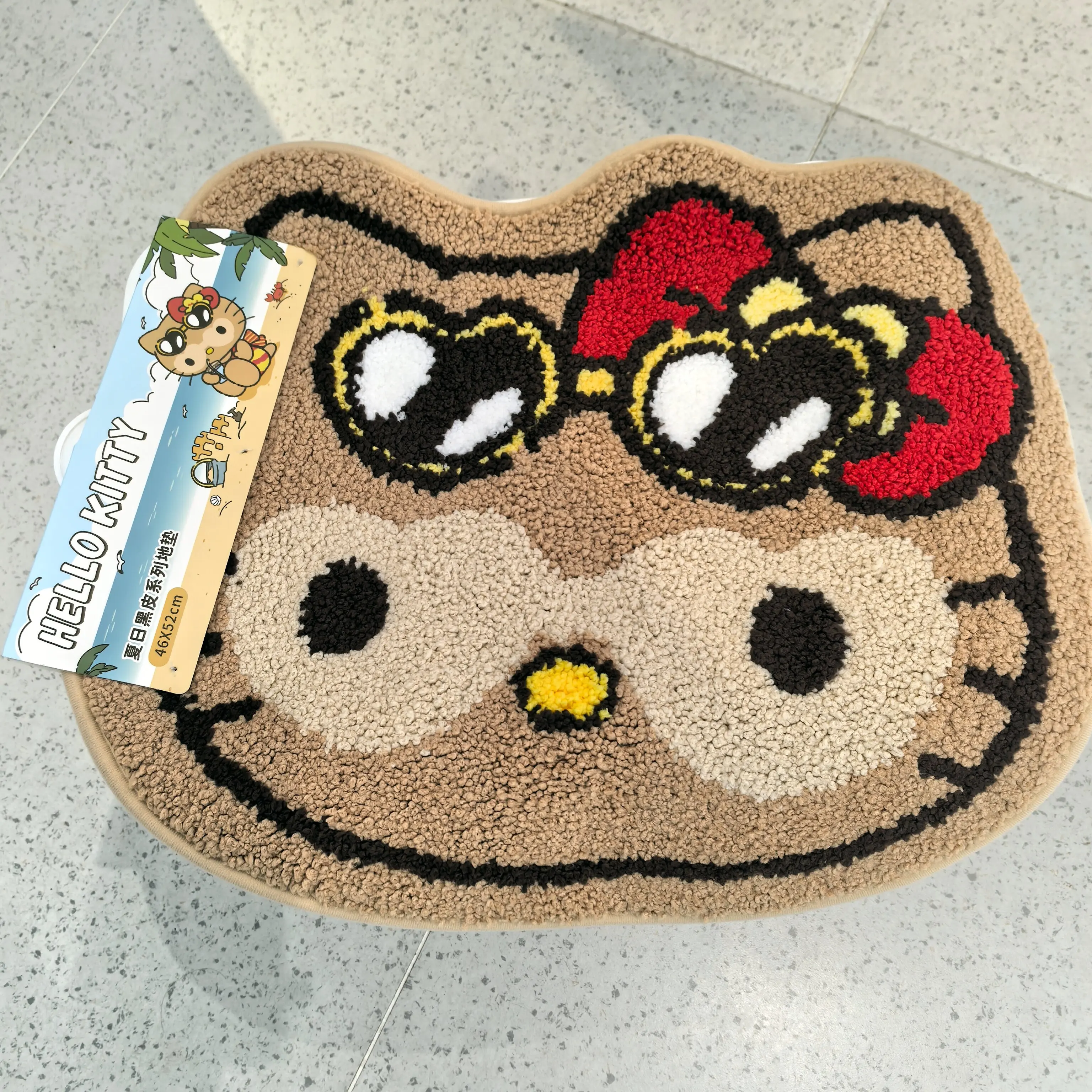 Sanrio Hello Kitty Sun-Kissed Series Tapis de sol rond de 46 cm, mignon, d'été, doux, antidérapant, pour chambre à coucher, salon