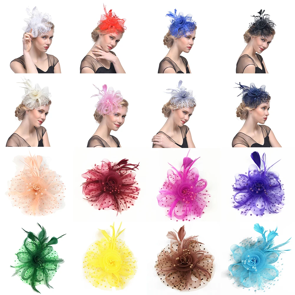 Fascinators chapéu feminino flor malha fitas penas fedoras chapéu bandana ou um clipe cocktail chá festa headwear para meninas