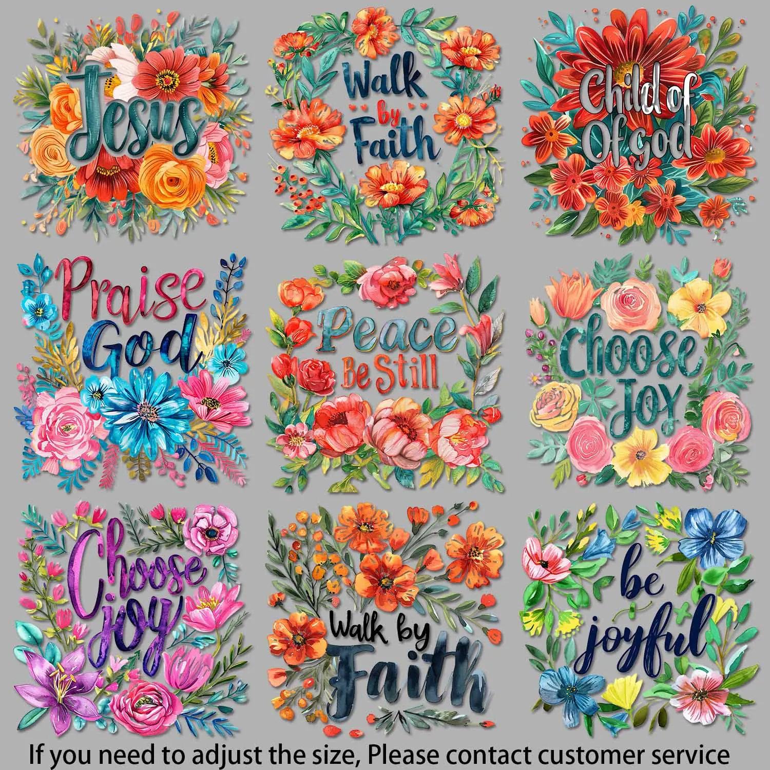 Iron-on Patch Colorful Flower Child of God Choose JOY Walk by Faith Sticker on Clothes No Fading Crisp Detail Transfers DIY Gift