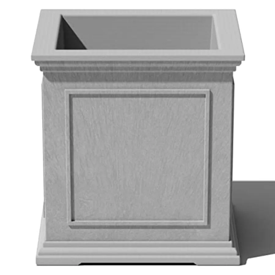 Brixton Series Cube Plastic Planter - Square Indoor Outdoor Patio Front Porch Planter with Drainage Holes - Durable All-Weather