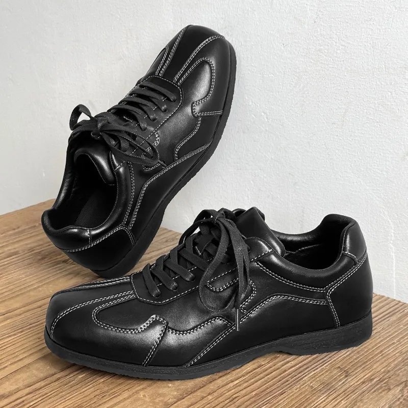Couple Shoes High-quality Leather Casual Shoes British Style Square Head Small Leather Shoe Fashion Couple Casual Sneakers Tenis