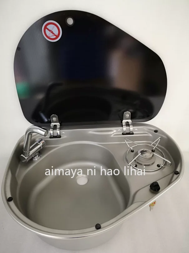 Tempered glass cover stainless steel sink gas stove integrated yacht activity board house 525 * 425 * 150mm