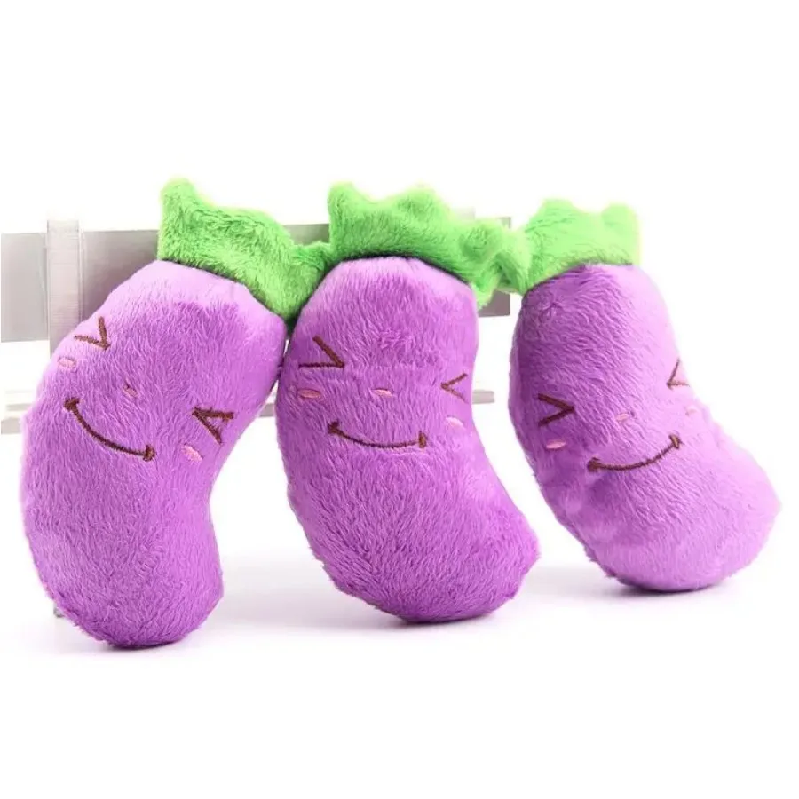 Free shipping 1pcs cute Eggplant shape pet dog toy fleece squeaky toys funny model soft plush dog chew molar toys for small dog