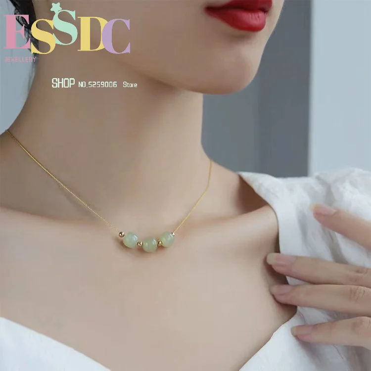 Three Lives Three Worlds Transfer Bead Necklace Natural Hotan Jade Pendant Simple Ancient Style Design Light Luxury Niche