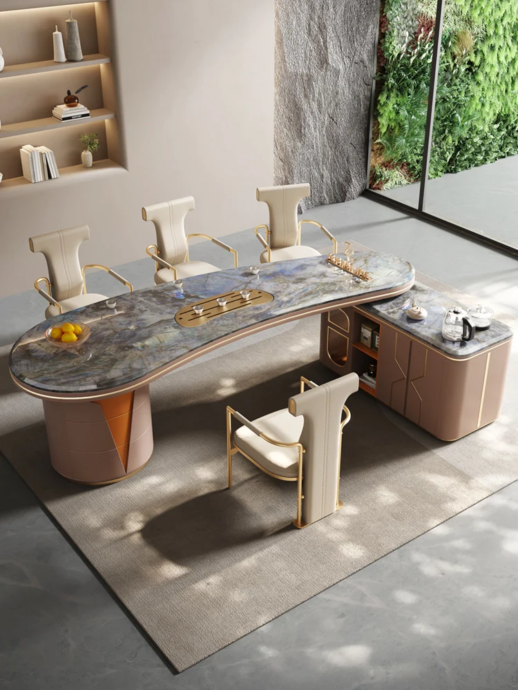 Rock Plate Tea Table and Chair Combination Villa Big Plate Tea Table Household Tea Making Table