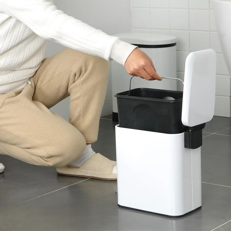 Stainless Steel Trash Can with Lid Narrow Gap Foot Pedal Bathroom Small Rectangle Step Bin