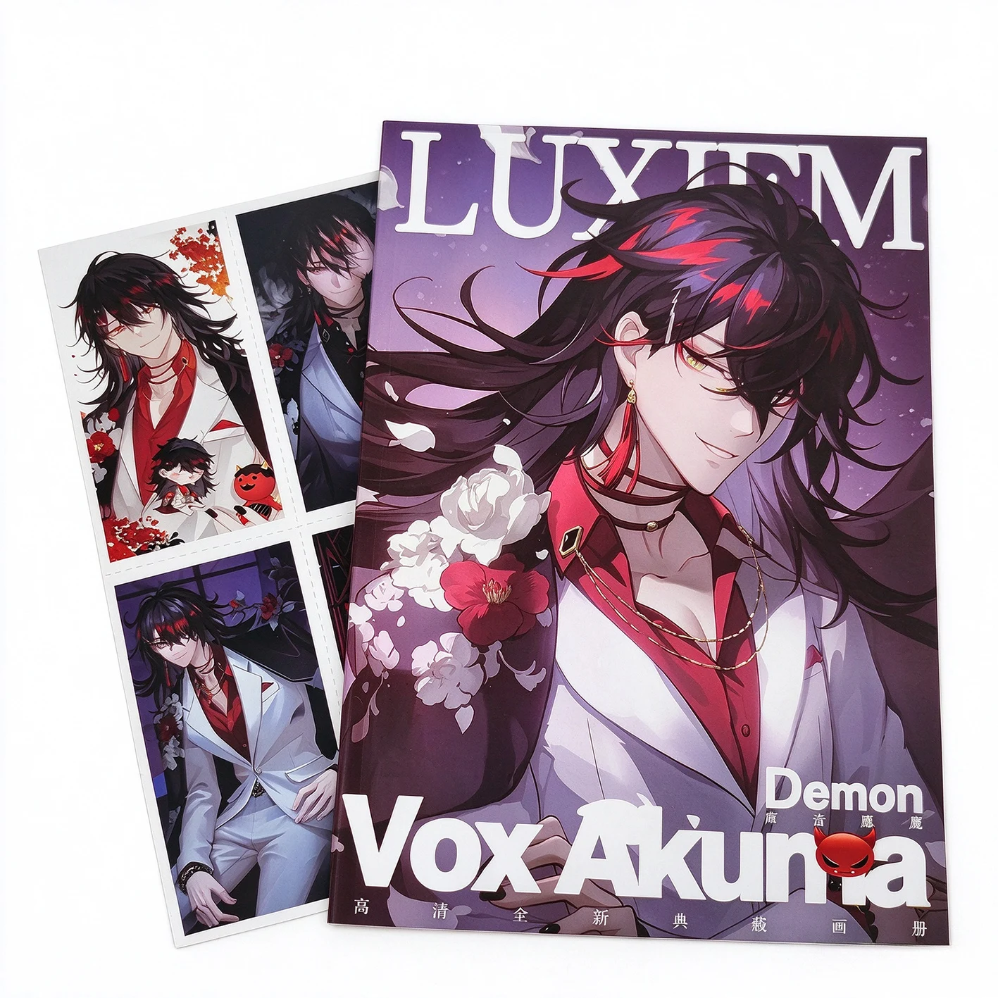 Game Vtuber Luxiem Vox Akuma Picture Book Keychain Photo Postcard Stand