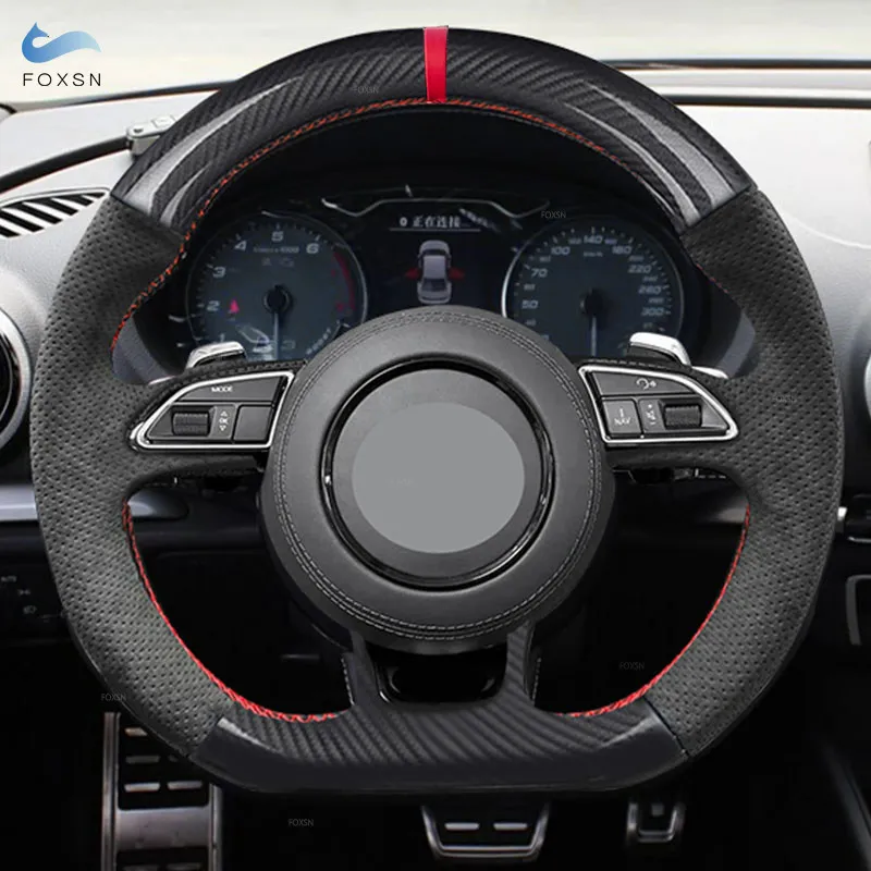 

Для Audi S3 2014-2017 S5 2012-2016 автомобильный руль яркий карбон/замша + перфорированная кожаная накладка с полоской/строчкой