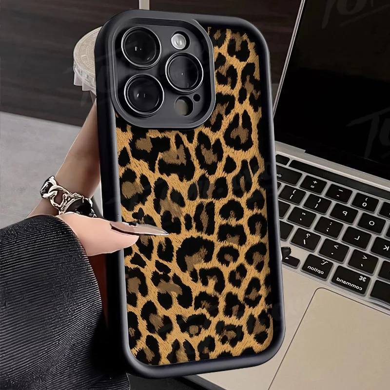 Brown Leopard Print Phone Case For Samsung Galaxy S24 Ultra S23 S22 S21 Plus FE A54 A34 A14 A73 A53 A33 Soft Silicone Back Cover