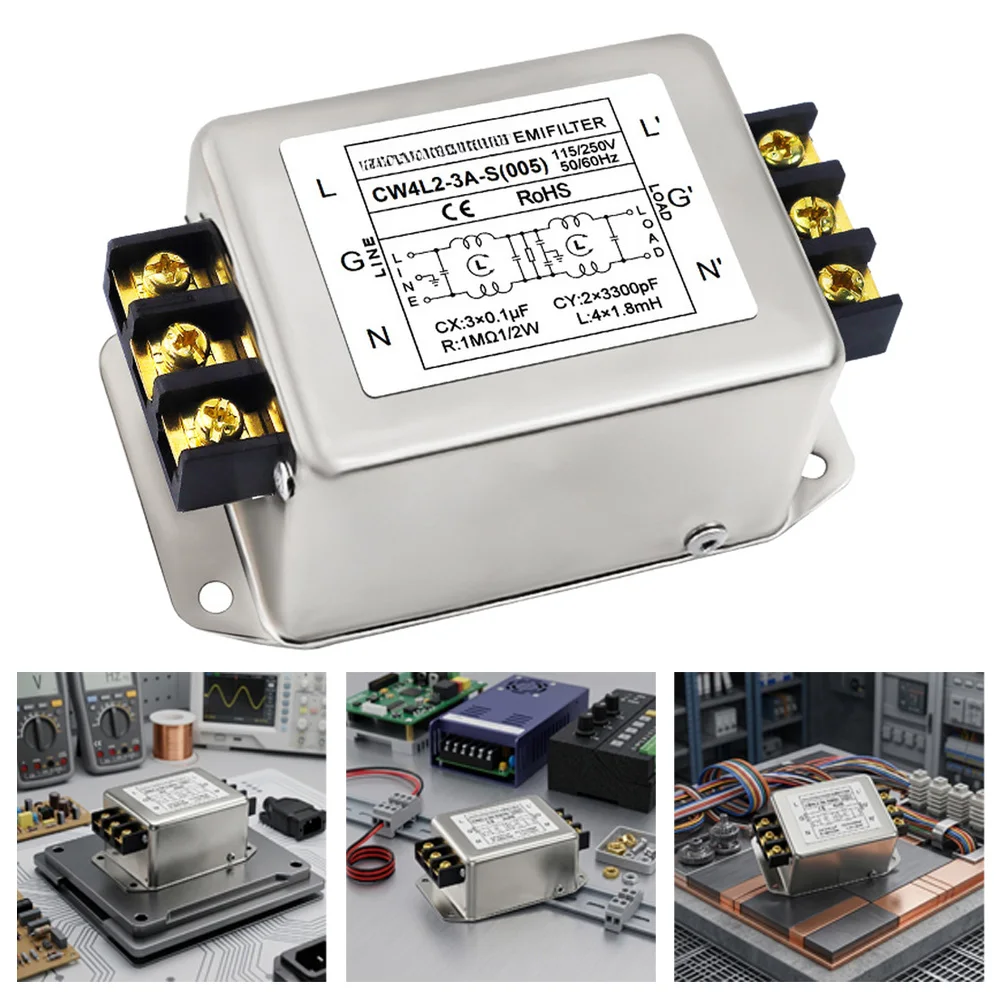 Single-Phase Bipolar Power Filter CW4L2-2SDIN Rail Mount, 3A/20A/40AEMI Filter For AC 220V Control Panel