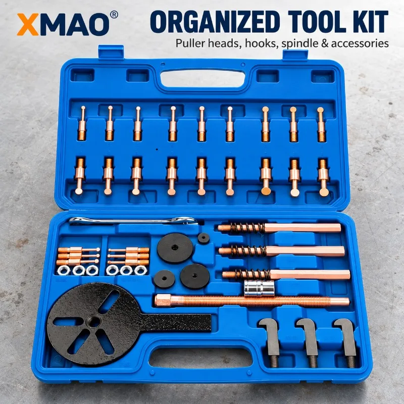XMAO Bearing Puller Tool Set with Slotted Plate, Screw Spindle and Interchangeable Heads for Bearing Extraction and Repair - view 2