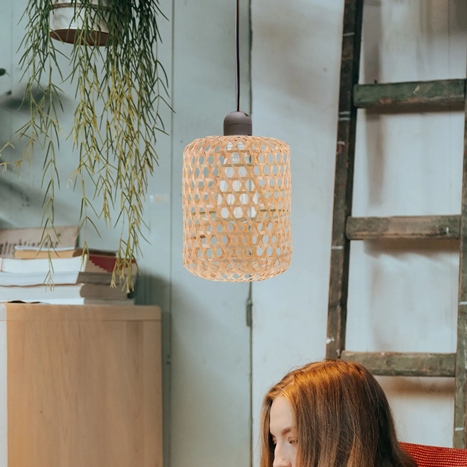 Handwoven Bamboo Lampshade Pendant Lamp Shade Woven Chandelier Shade Soft Light Diffuser for Home Office Restaurant Hotel Decor