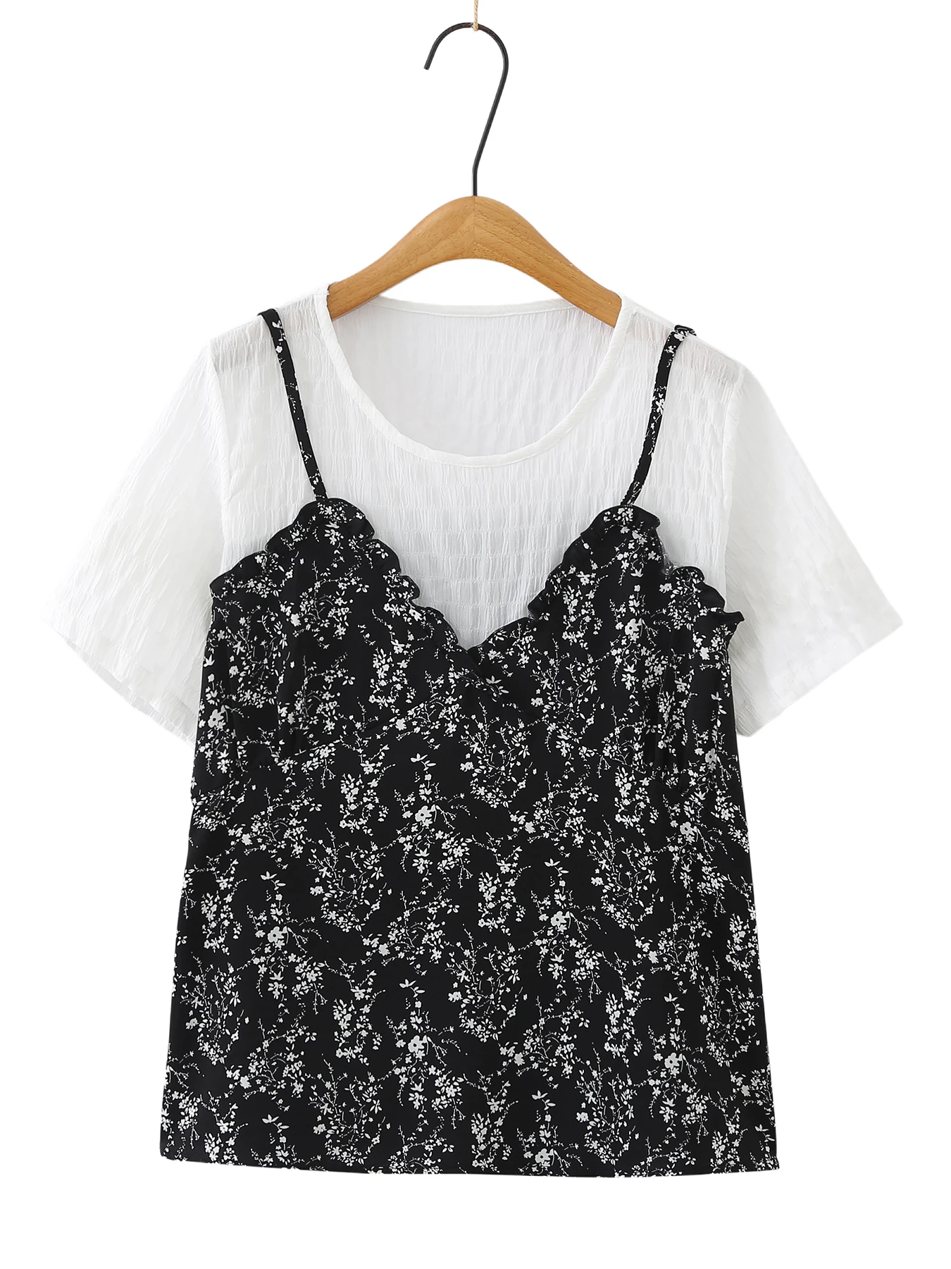 

Floral Print Loose Fit Short Sleeve T-Shirt Women's Summer Fashionable Youthful Top Large Size Korean Style round Neck Tee