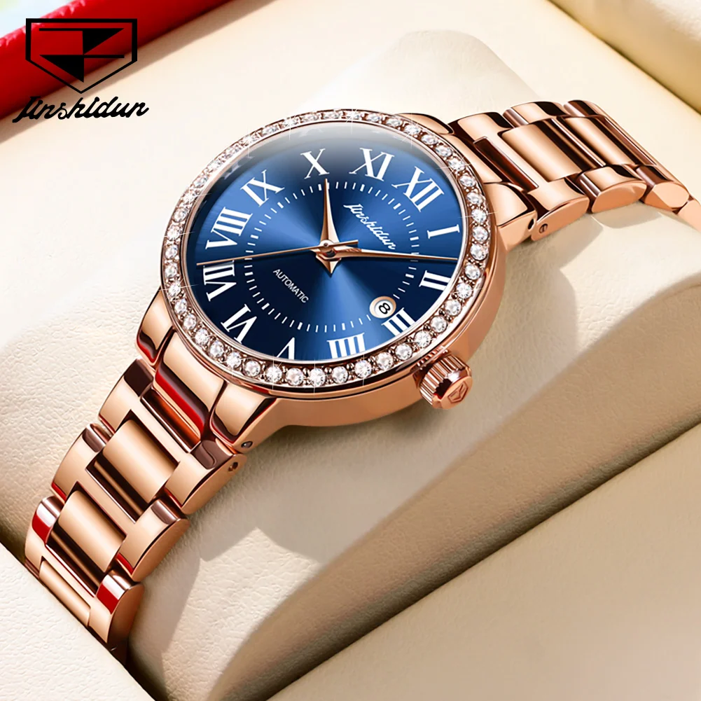 

JSDUN 8934 Roman Scale Mechanical Watch For Women Auto Date Luxury Elegant Woman Wristwatch Stainless Steel Waterproof Watches