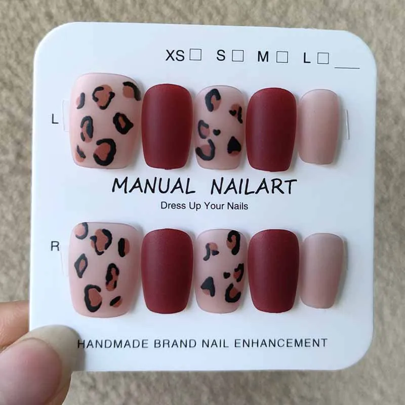 10 Pcs Women Spring Frosted Nail Art High-end Red Leopard Print Cat Eye Press on Nails Autumn Fake Nail Piece Nail Tips image 2