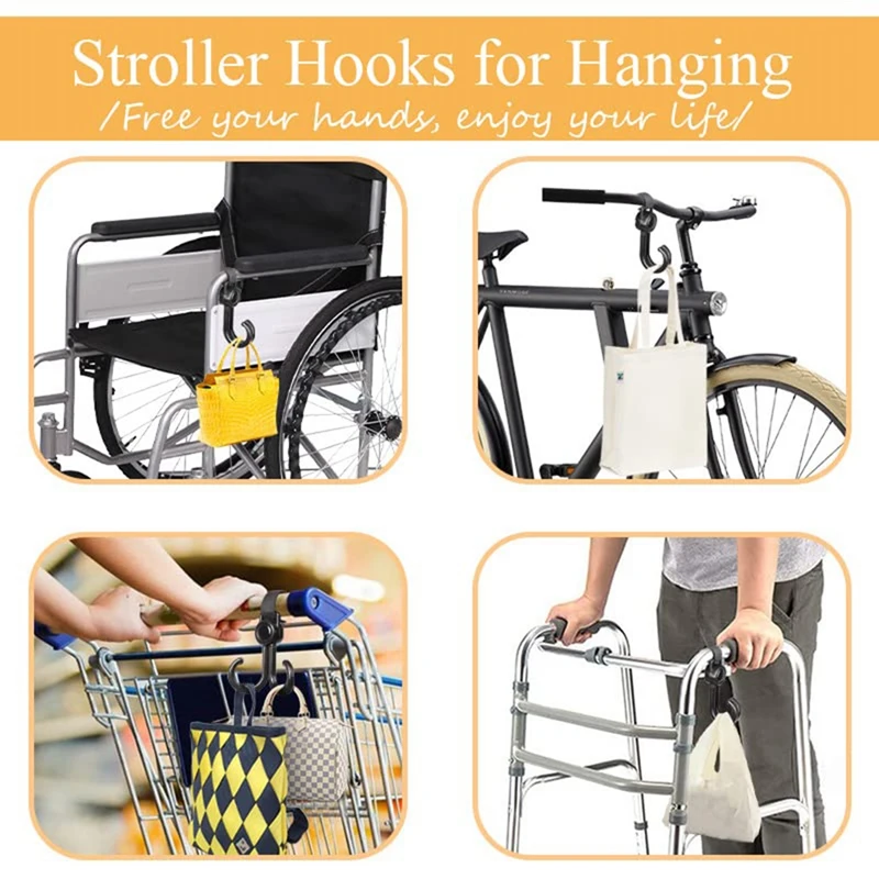 20Piece Double Hook Baby Stroller Hooks 360-Degree Rotation Adjustment Cart Hook And Loop Fastener