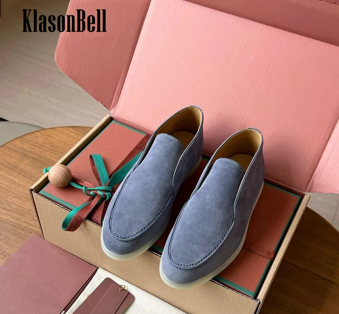 9.20 KlasonBell-Women Cow Suede Sneakers Sewing Round Toe Loafers Flat Sole Shoes Casual Genuine Leather Shoes