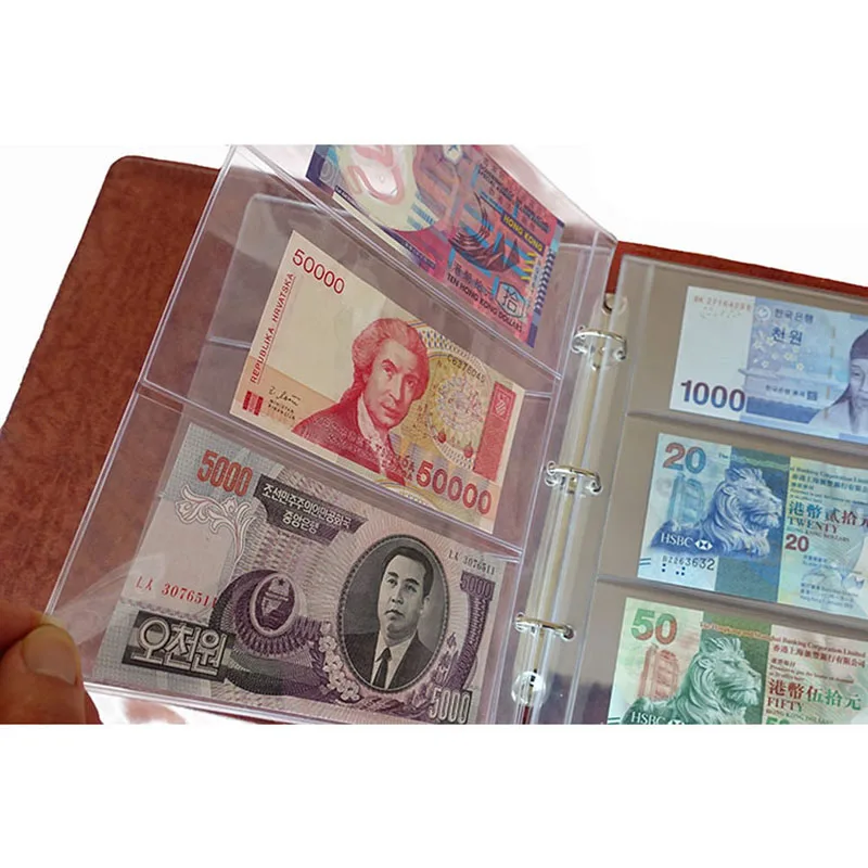 1 Sheet 3 Pockets Money Collection Album Page Pocket Currency for Protect Bag Loose Leaf Money Banknote Album Book