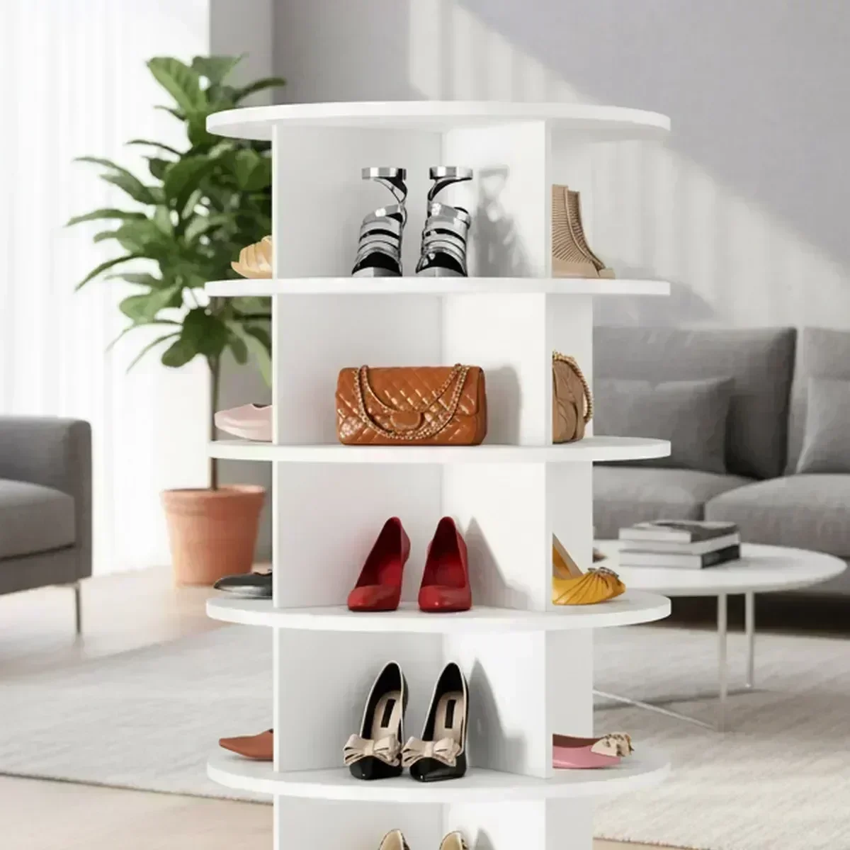 7 Tier Spinning Shoe Organizer 360 Rotating Storage Rack for 28-32 Pairs Carousel Cabinet