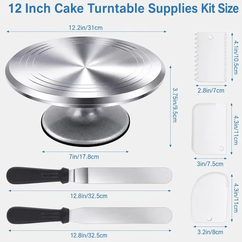 34-Piece cake decorating set with aluminum alloy turntable, pipe nozzle, TPU pipe bag, birthday cake DIY baking tool