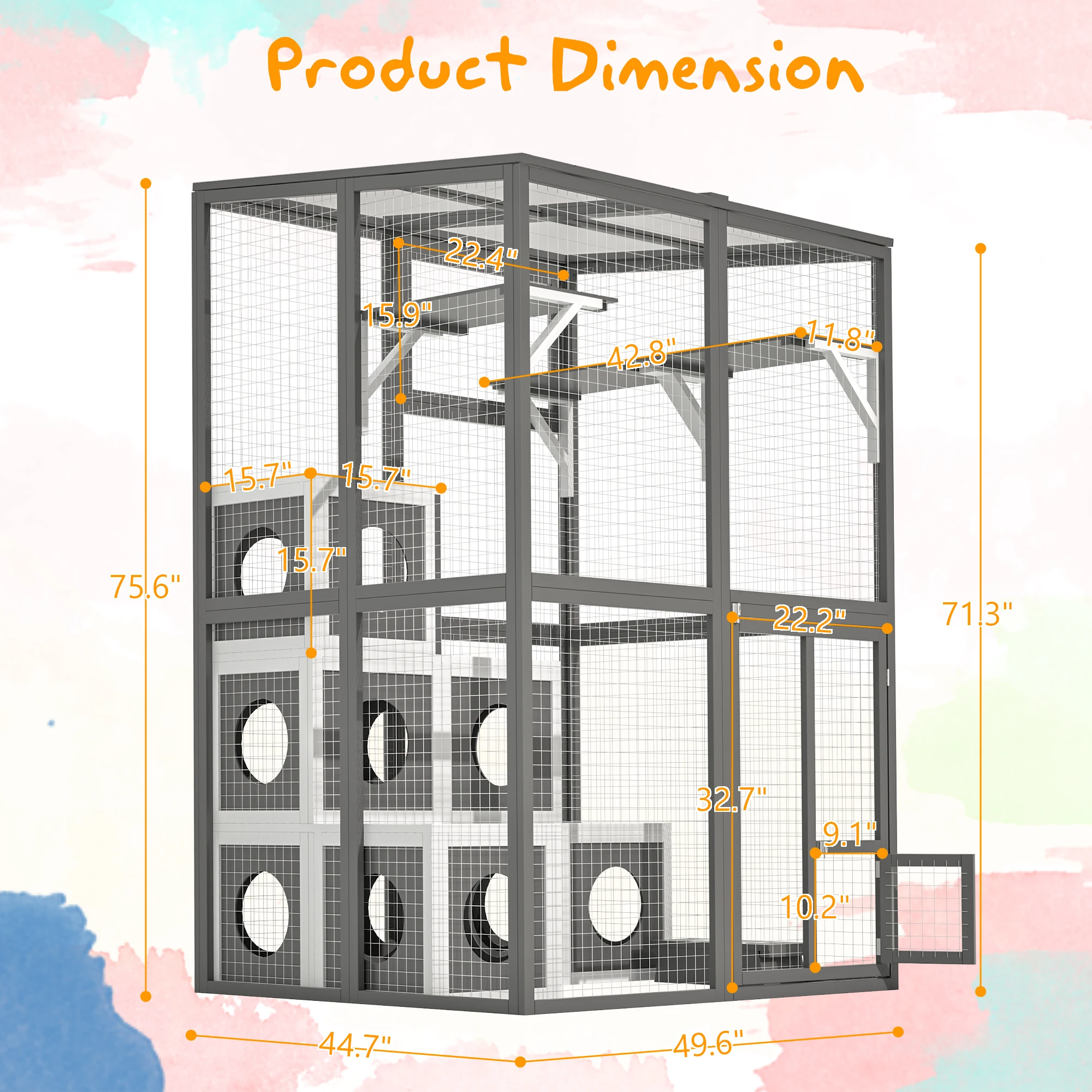 LZBEITEM Spacious Multi-Level Pet Enclosure with Cozy Cubes and Three-Door Access for Multiple animal types