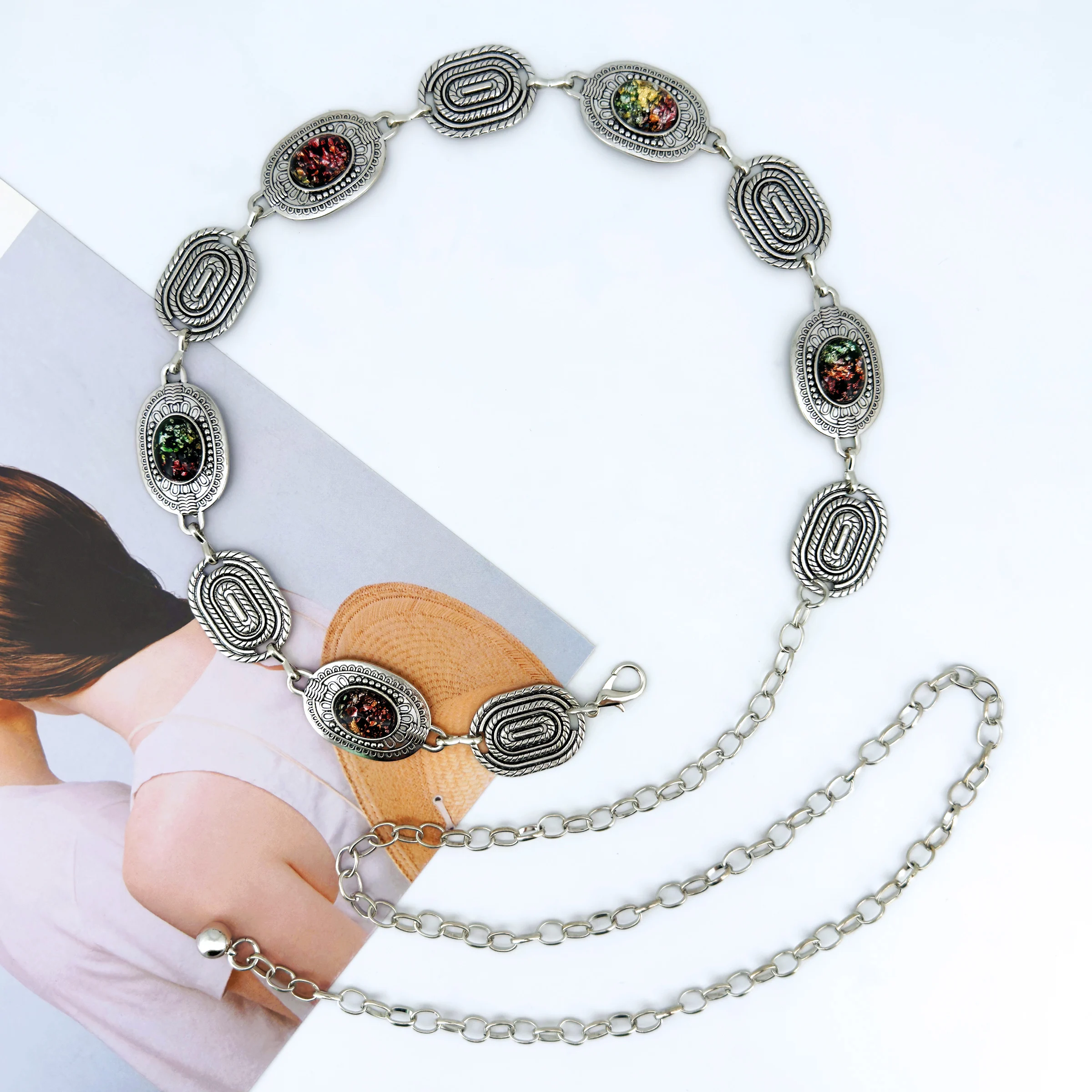 1 Piece of Women's Belt with High-End Feel, Colorful Inlaid Waist Chain, Niche Vintage Design, Paired with Waist Accessories