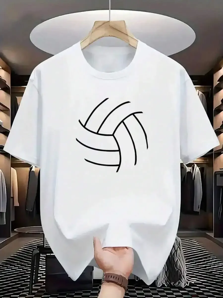 

Mens Black Cotton Crewneck Tee With Volleyball Print - Short Sleeve Casual Summer T-Shirt