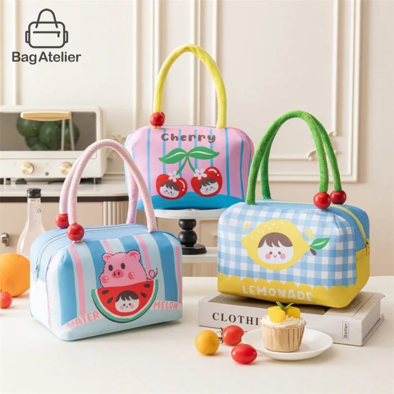 

Cute Fruit Pattern Thickened Lunch Bag Portable Large Capacity Tote Picnic Drinks Insulated Bag Outdoor Office Food Bag