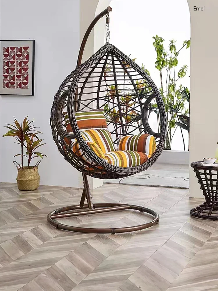 Rattan-like Single Glider Balcony Hammock Indoor Swing Black Bird's Nest Basket Cradle