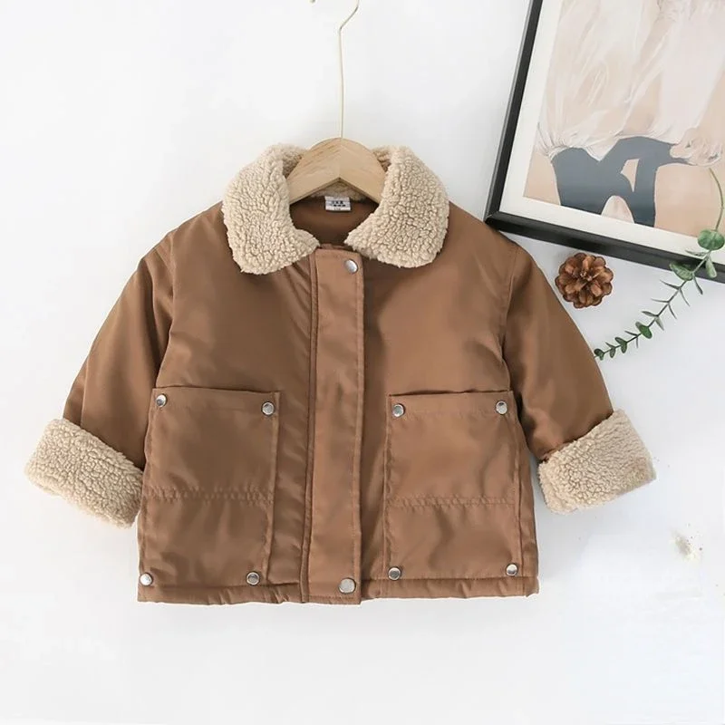 

Boys' Jacket Suede Collar Coat Thickened Cotton Padded Jacket Thickened Winter Cotton Padded Children's Clothing