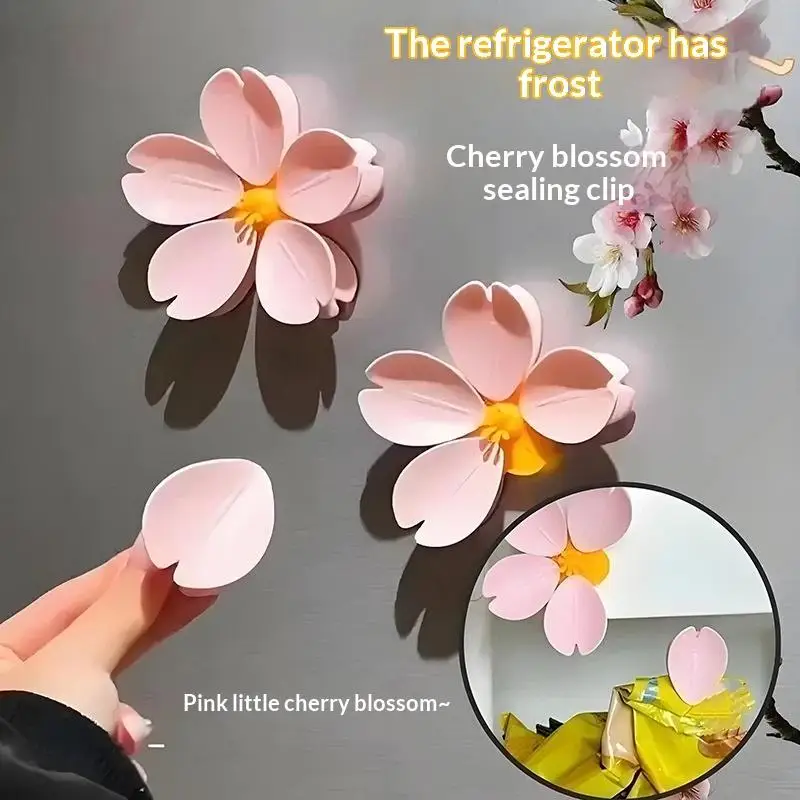 1/2pcs Cherry Blossom Magnetic Fridge Magnet Seal Clip, Petal Sealing Magnetic Fridge Sticker, Snack Clip, Flower Decoration