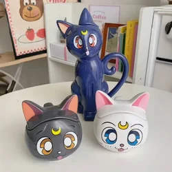 2024 Hot Arrival Sailor Moon Cat Ceramic Mugs Black White Cat Cartoon Mug With Handle Anime Cute Drink Water Milk Cup Xmas Gift