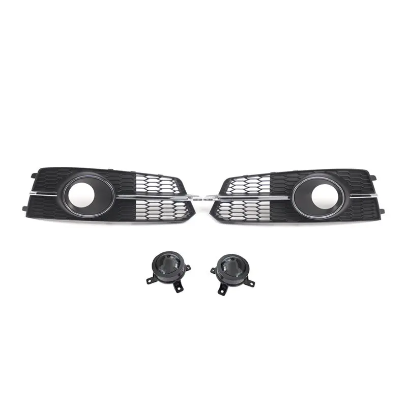 Front Bumper Fog Lamp Cover With Fake Acc Fog Light Grill For A6 C7 2015-2018 S-Line 4G0807681AG 4G0807682AG Chrome-X59A