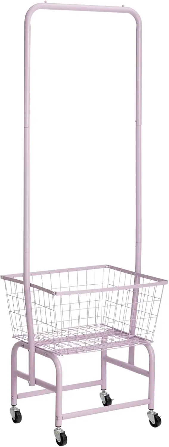 

Laundry Cart with Clothes Rack, Rolling Laundry Butler with Wire Storage Rack，Purple